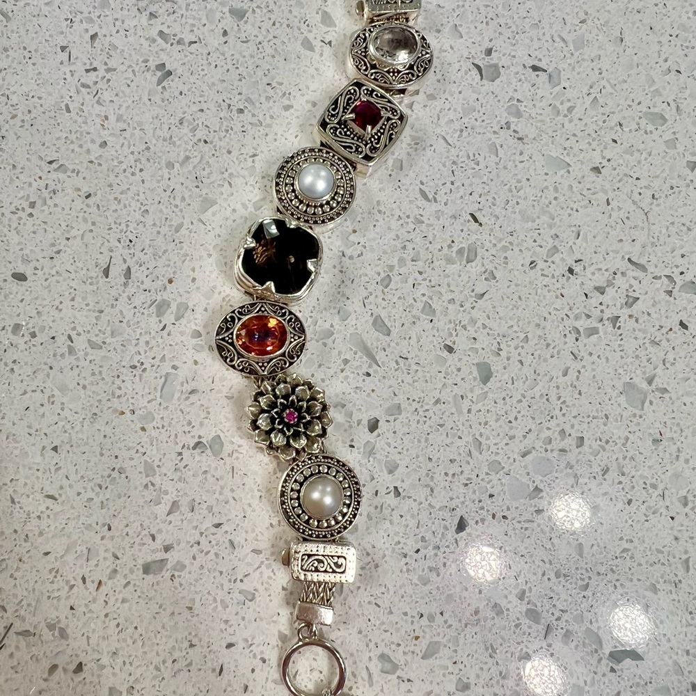 Lori Bonn 925 Sterling Silver and Gemstone charm bracelet.